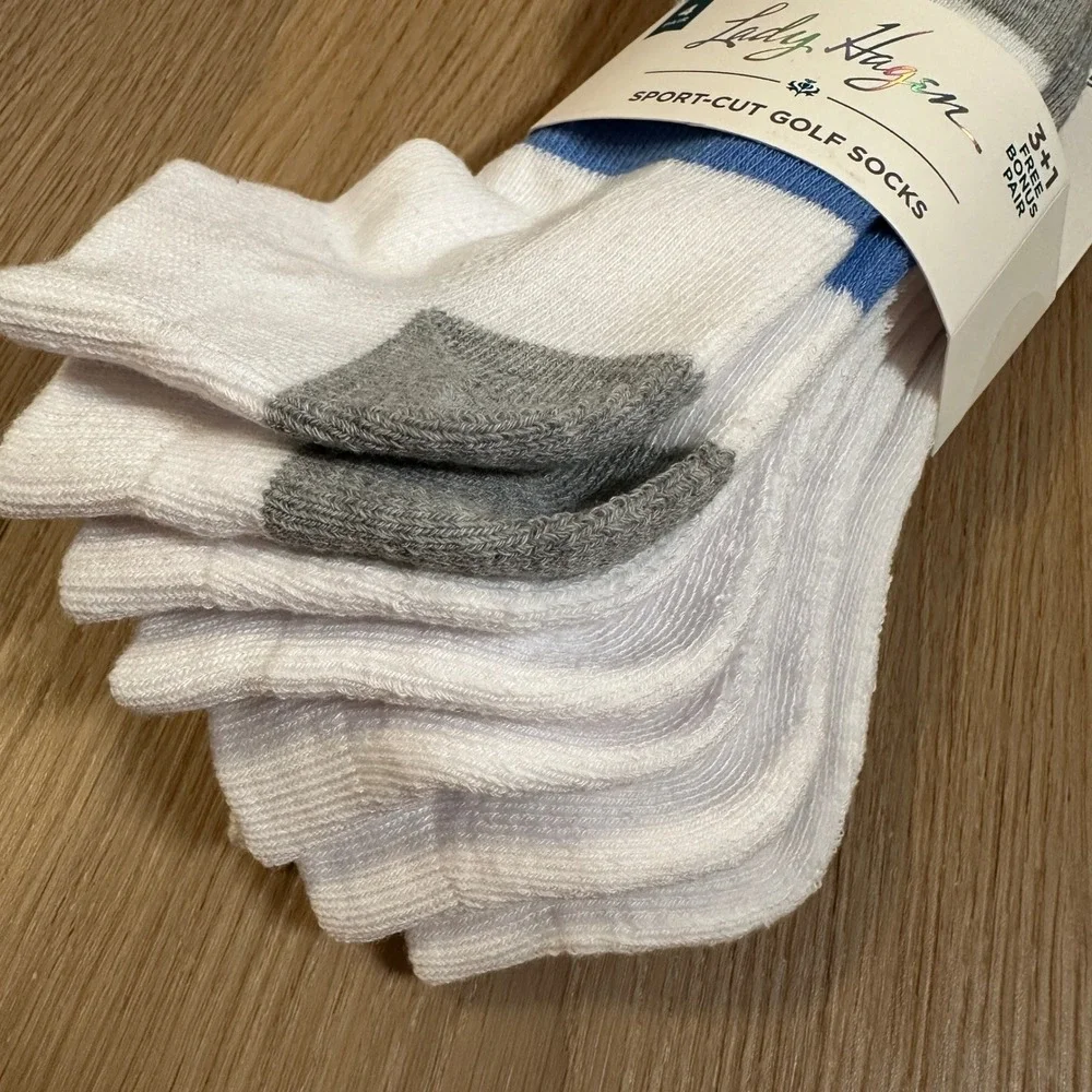 Lady Hagen Sport-Cut Golf Socks 4 Pair Pack White Grey Blue Shoe Size 5-10 NEW